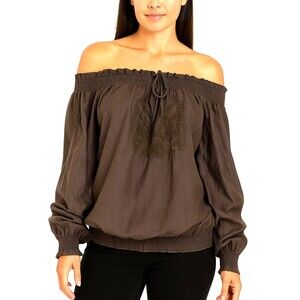 Isabella Rodriguez light weight chocolate brown off shoulder elastic waist SZ LG